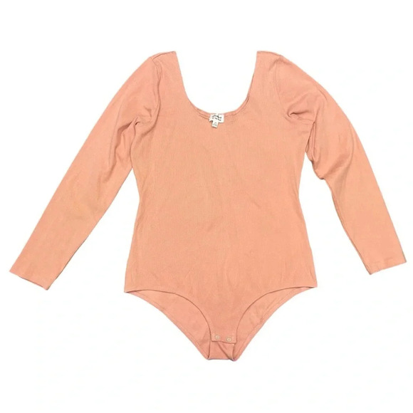 The Drop Bodysuit by amberfillerup Ribbed Long Sleeve Round Neck Salmon Pink - Picture 5 of 11